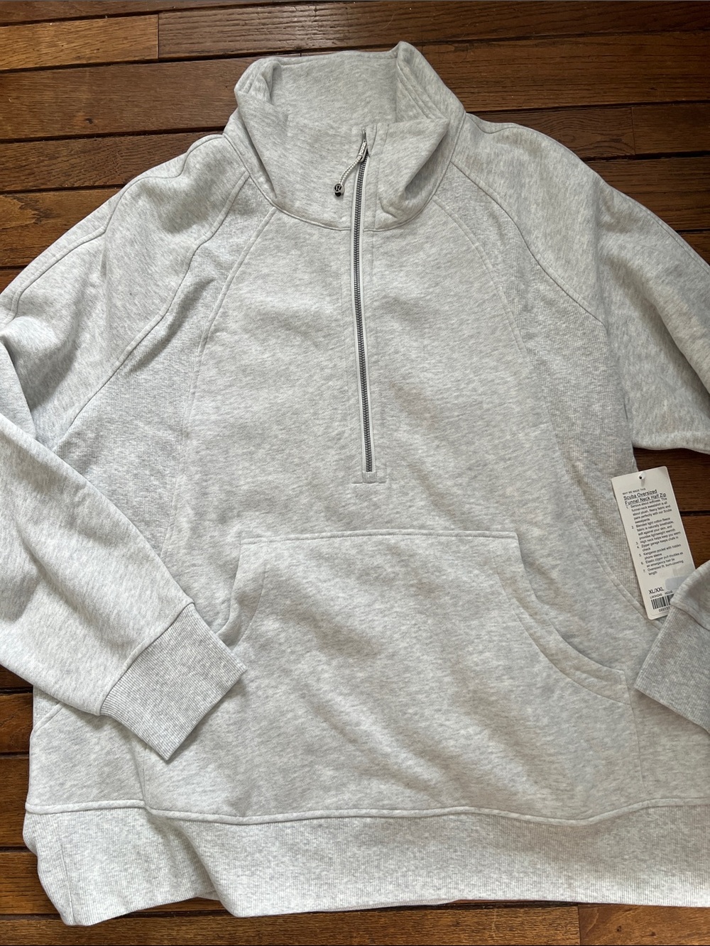 Lululemon Heather Grey Oversized Scuba Funnel Neck Half Zip Size XL NWT